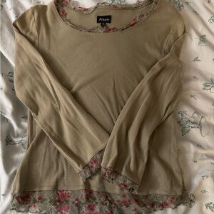 Olive Green 3/4 Sleeve Top with Delicate Detailing